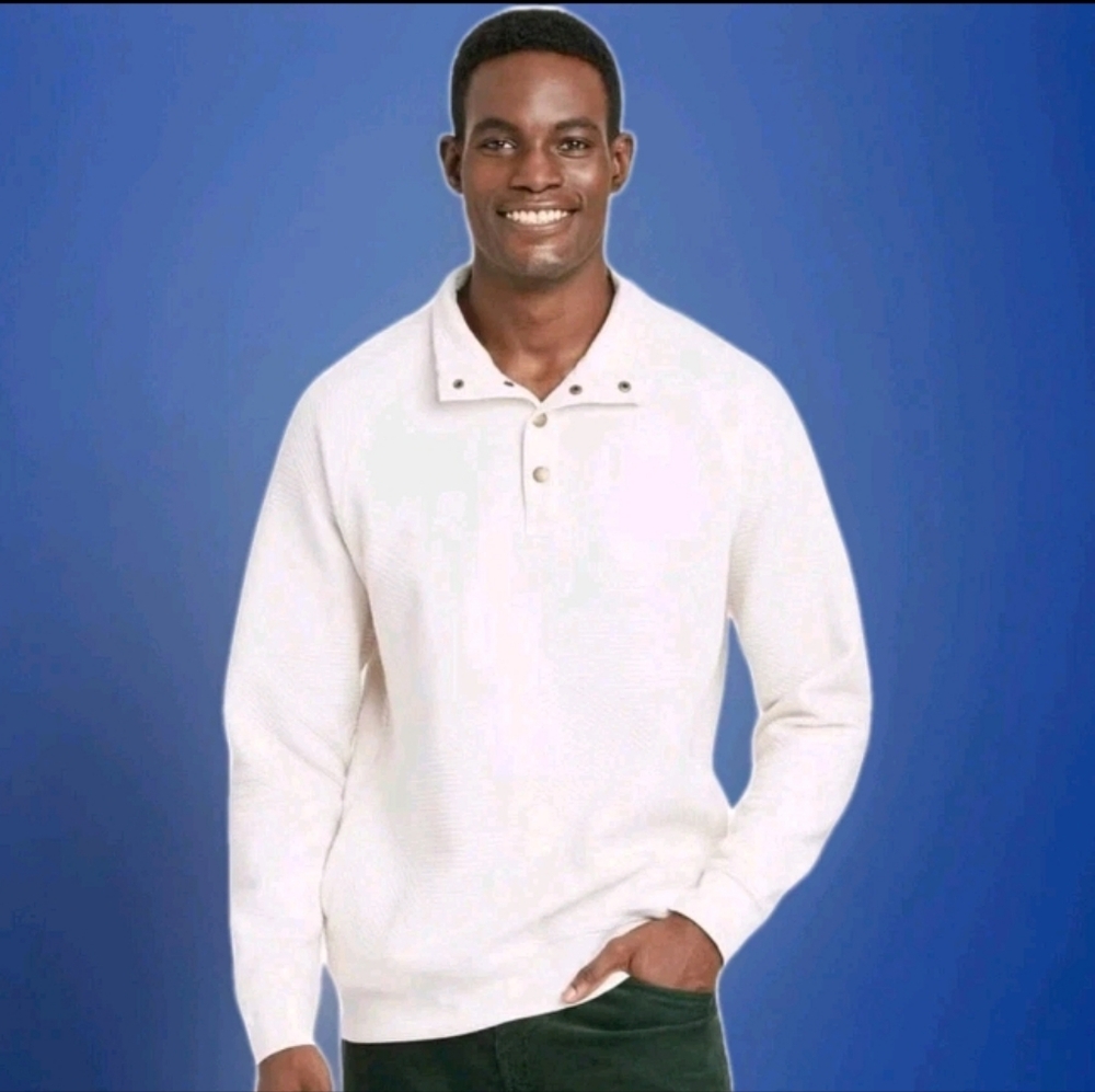 Goodfellow & Co Men's Pullover Sweatshirts Diamond Quilted Pattern Snap Ivory L